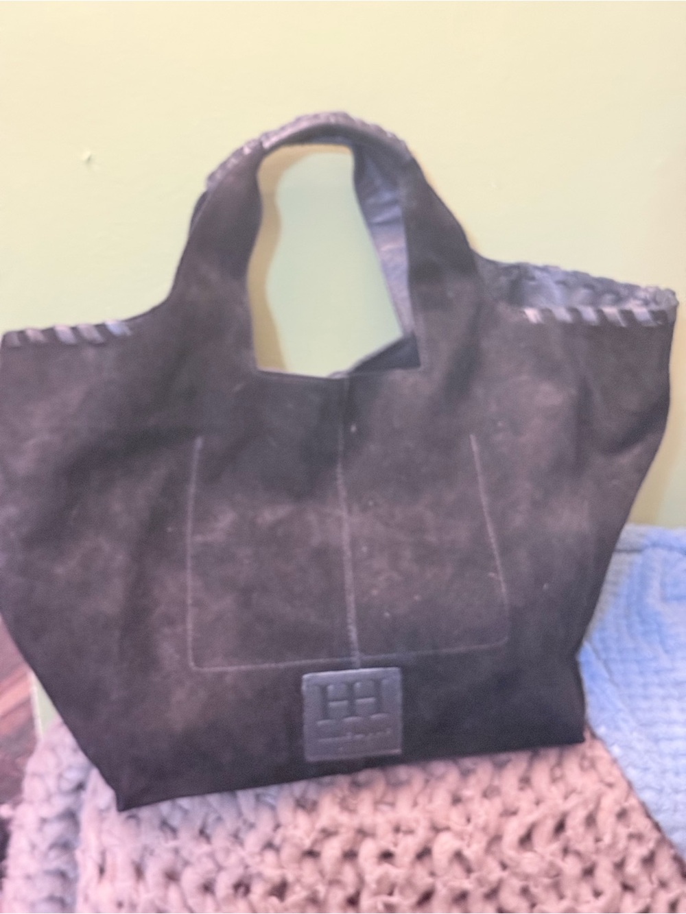 Haute Hippie Suede Tote Bag with Top Handles/Crossbody Strap